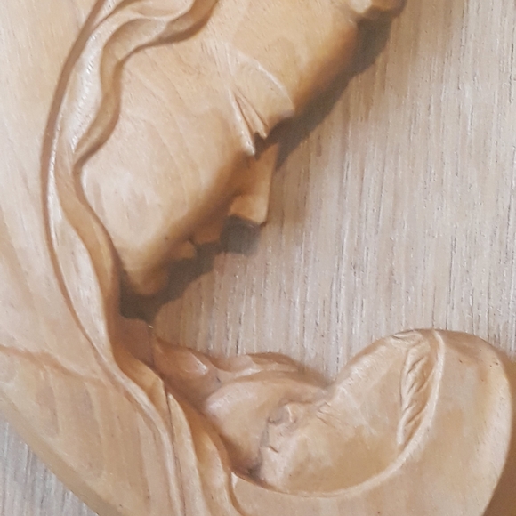 Vintage Hand Carved Adalbart Thibault Wooden Plaque Mother & Child - Picture 9 of 14